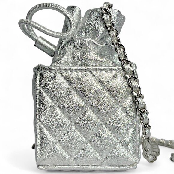 CHANEL Mini Shoulder Quilted Chain Bag Bucket Square *FULL SET Box Dust Bag Tags - Picture 9 of 12